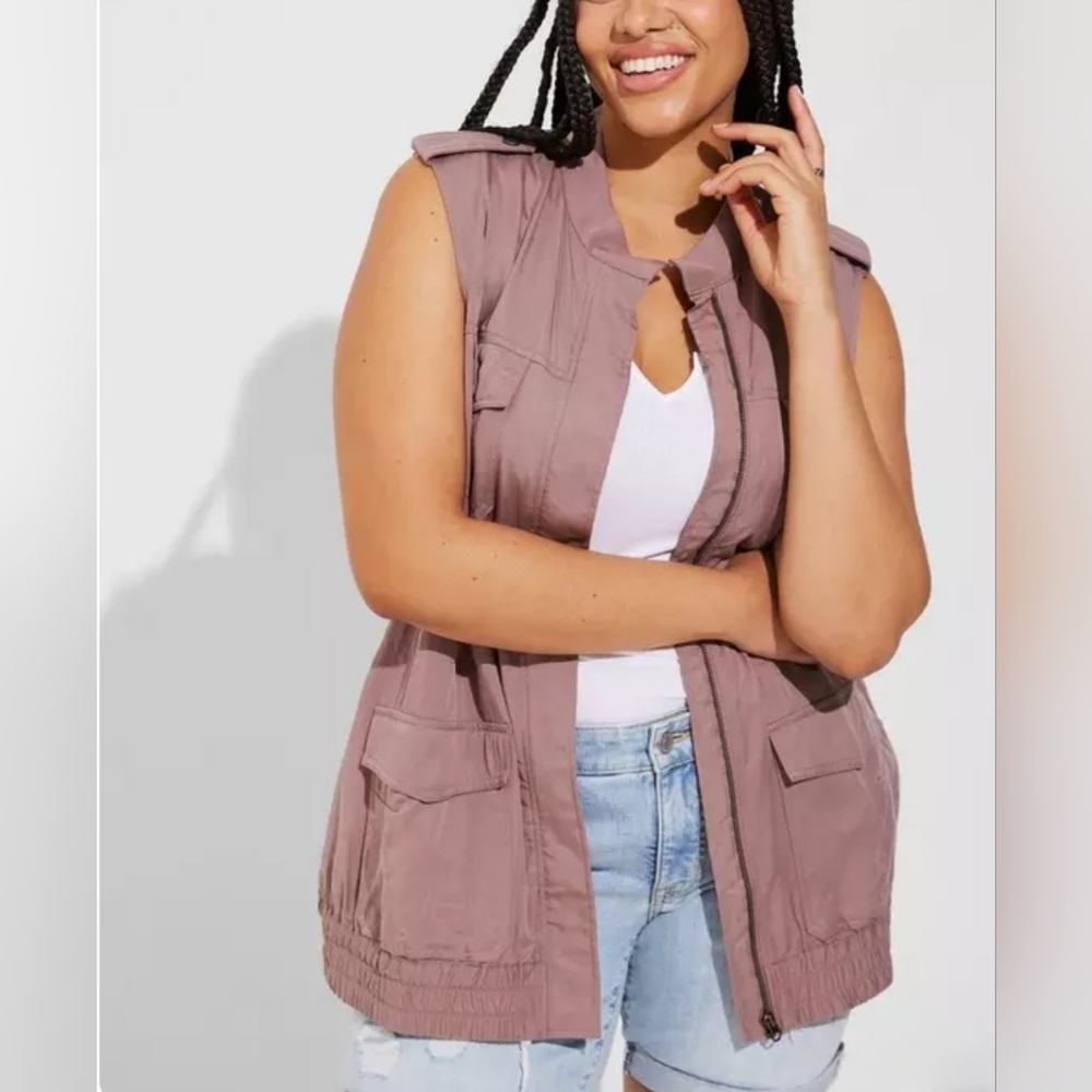 Torrid Tencel Twill Mauve Utility Vest Jacket